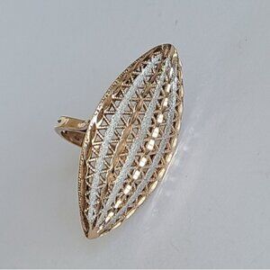 Boho Sterling Silver Rose Gold Marquis Two Tone Full Finger Statement Ring